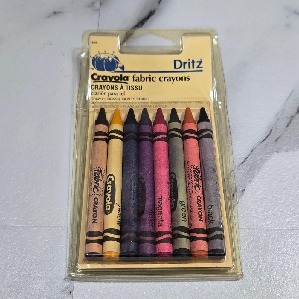Vintage 1999 Dritz Crayola Fabric Crayons 686 Iron On Transfer 8 Colors NOS